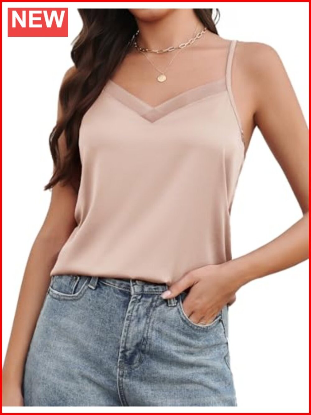 Silk Satin Tank Top V Neck Camisole Adjustable Spaghetti Strap Summer Basic